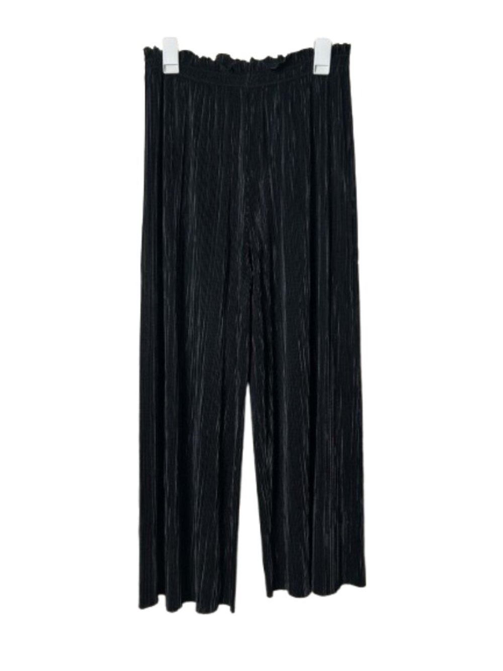 Zara black micro pleated wide leg pull on pants womens L